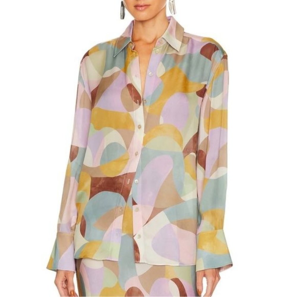 L'Academie Button Down Blouse & Bandanna Printed Multi Size Small